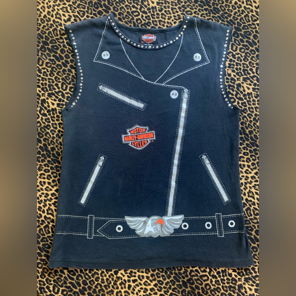 Vintage Harley-Davidson Black Graphic “Motorcycle 
Jacket” Tank Top
Size XL